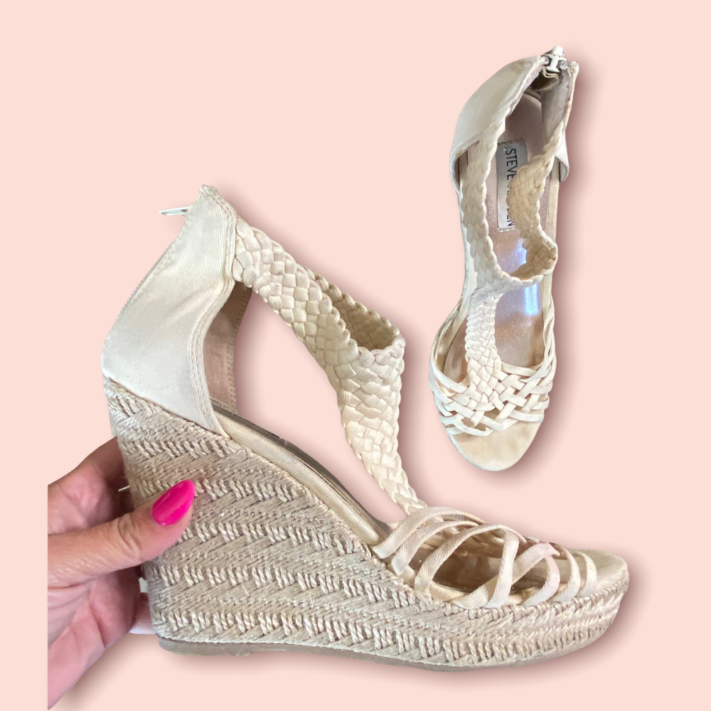 Steve Madden Rise Wedge Natural Woven Espadrille Sandal 7 - Picture 2 of 5